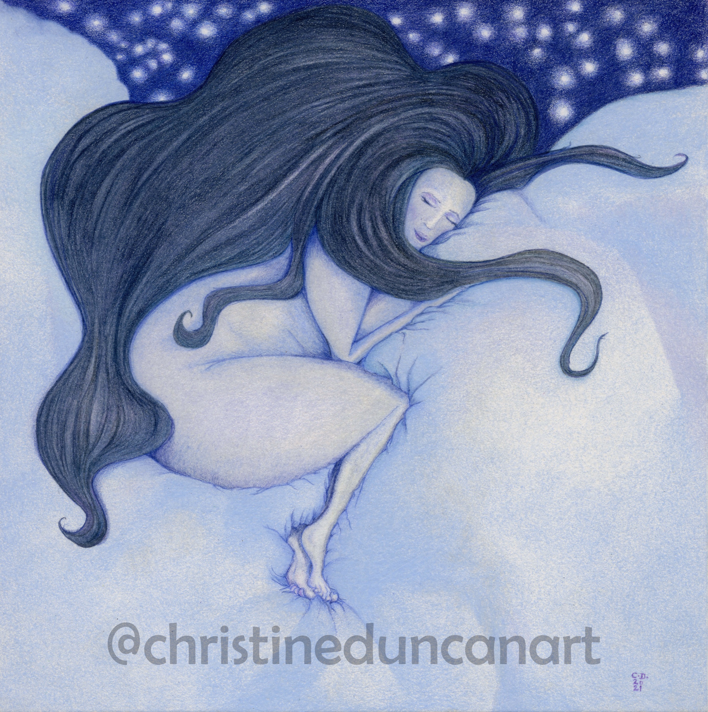 Goddess Rest, colored pencil on paper by Christine Duncan